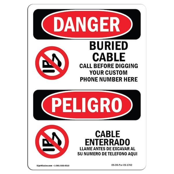 OSHA, Buried Cable Call Before Digging Bilingual, 24in X 18in Rigid Plastic, OS-DS-P-1824-VS-1742